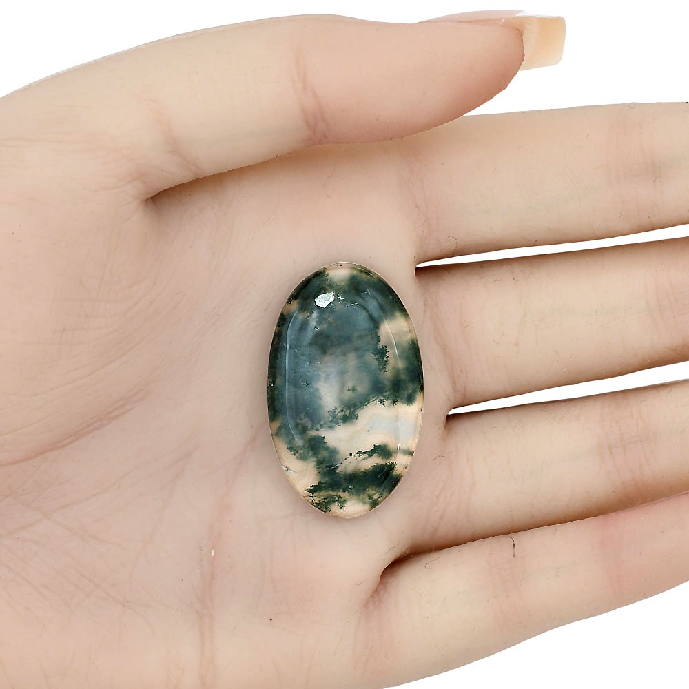 Natural Green Moss Agate 33×20.3×5 mm Oval Shape Polished Gemstone LS02038-31