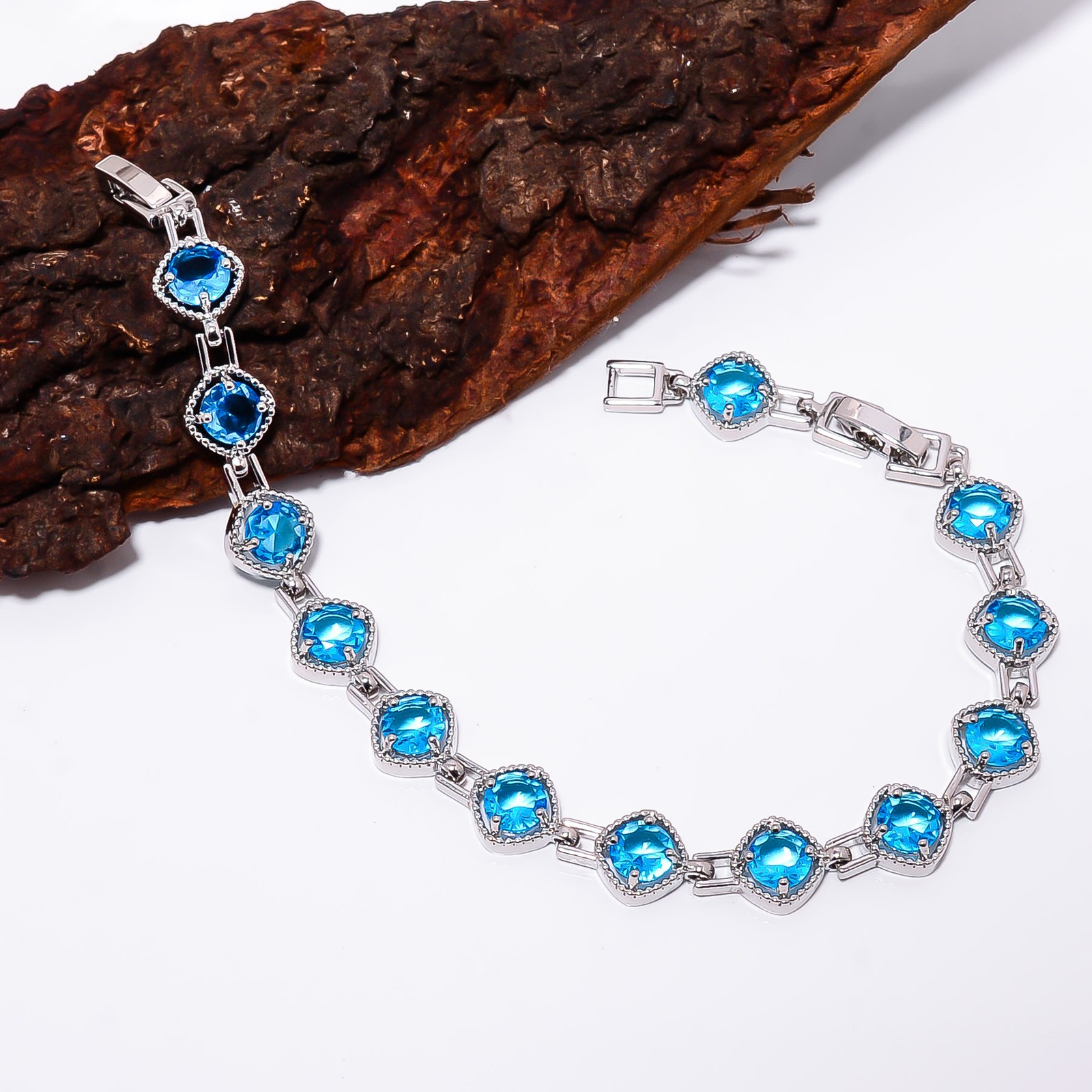 Blue Topaz 925 Sterling Silver Adjustable Bracelet 7-8″ B12735, Gift for her