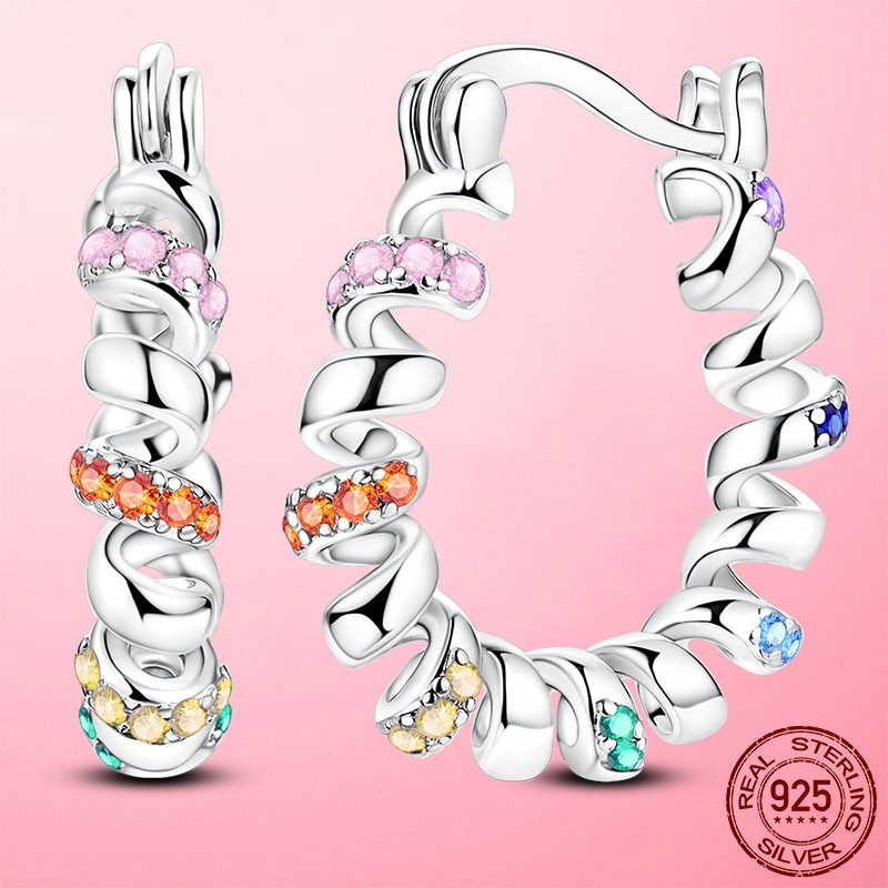 LAZA Original Colorful CZ Apiral 925 Sterling Silver Hoop Earrings Women Jewelry