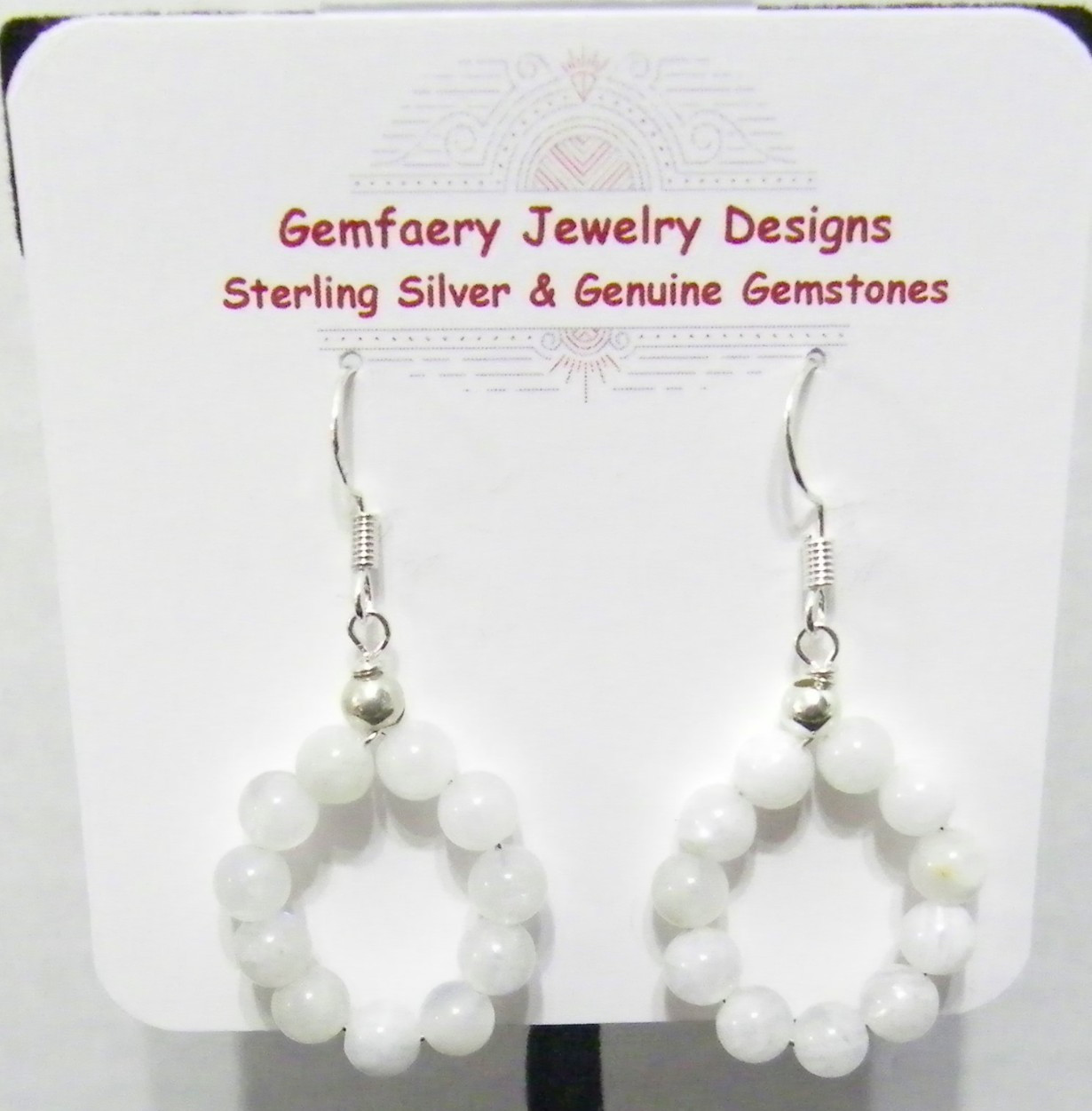 Sterling Silver Wire-Wrap Natural RAINBOW MOONSTONE Earrings #121…Handmade USA