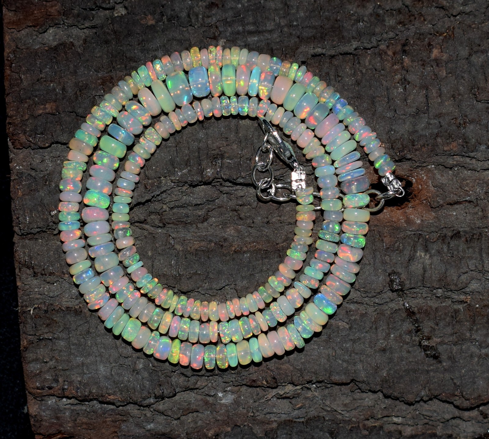 A++ 100%Natural Ethiopian Opal Welo Fire Opal Gemstone Beads Necklace”16