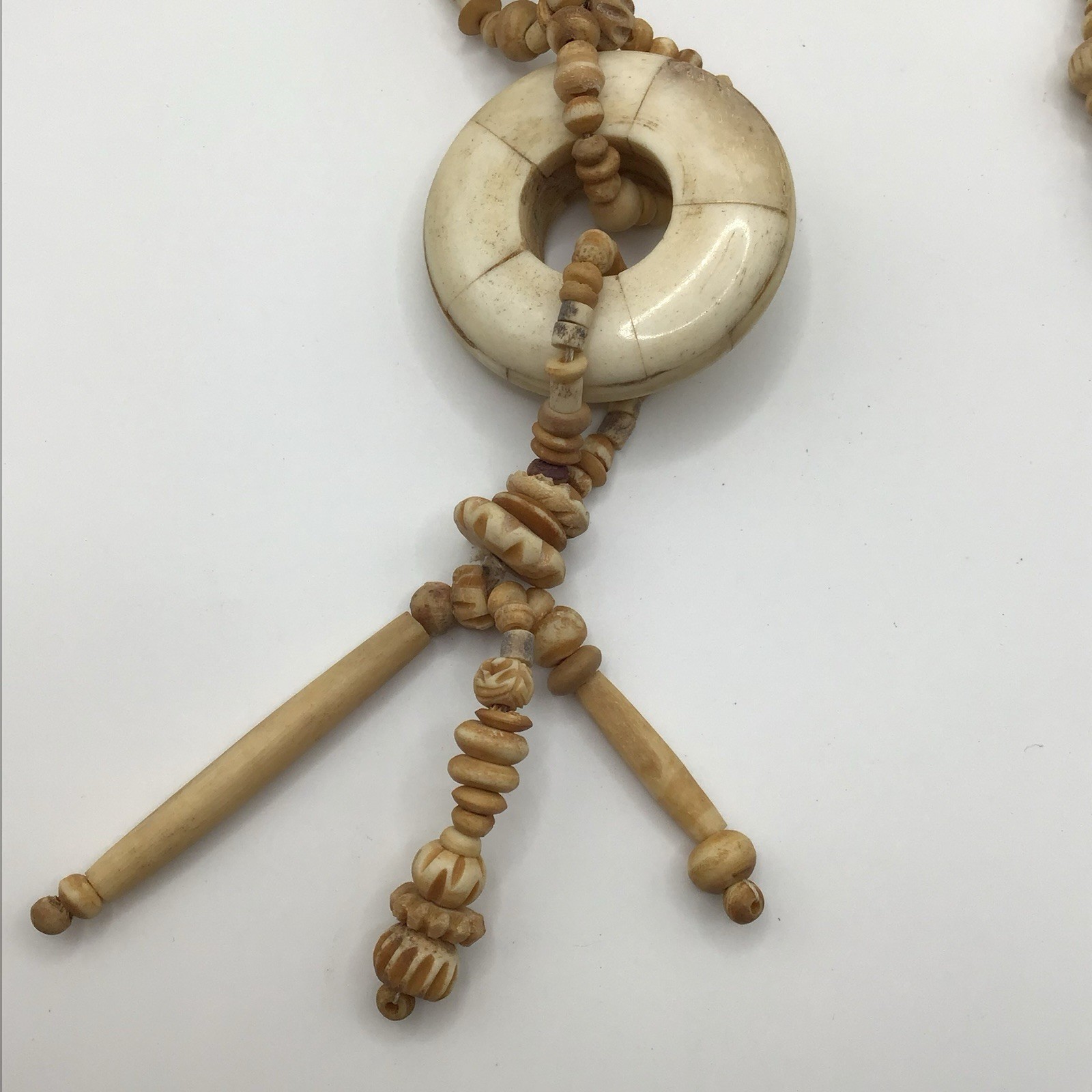 Vintage New Old Stock Natural Carved Tribal Necklace~Made In India~32″