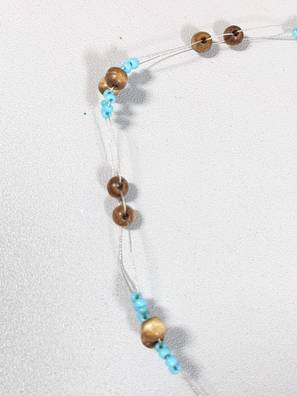 Robert Rose Silver Tone Brown Wood Green Blue Glass Bead Choker Necklace 15 inch