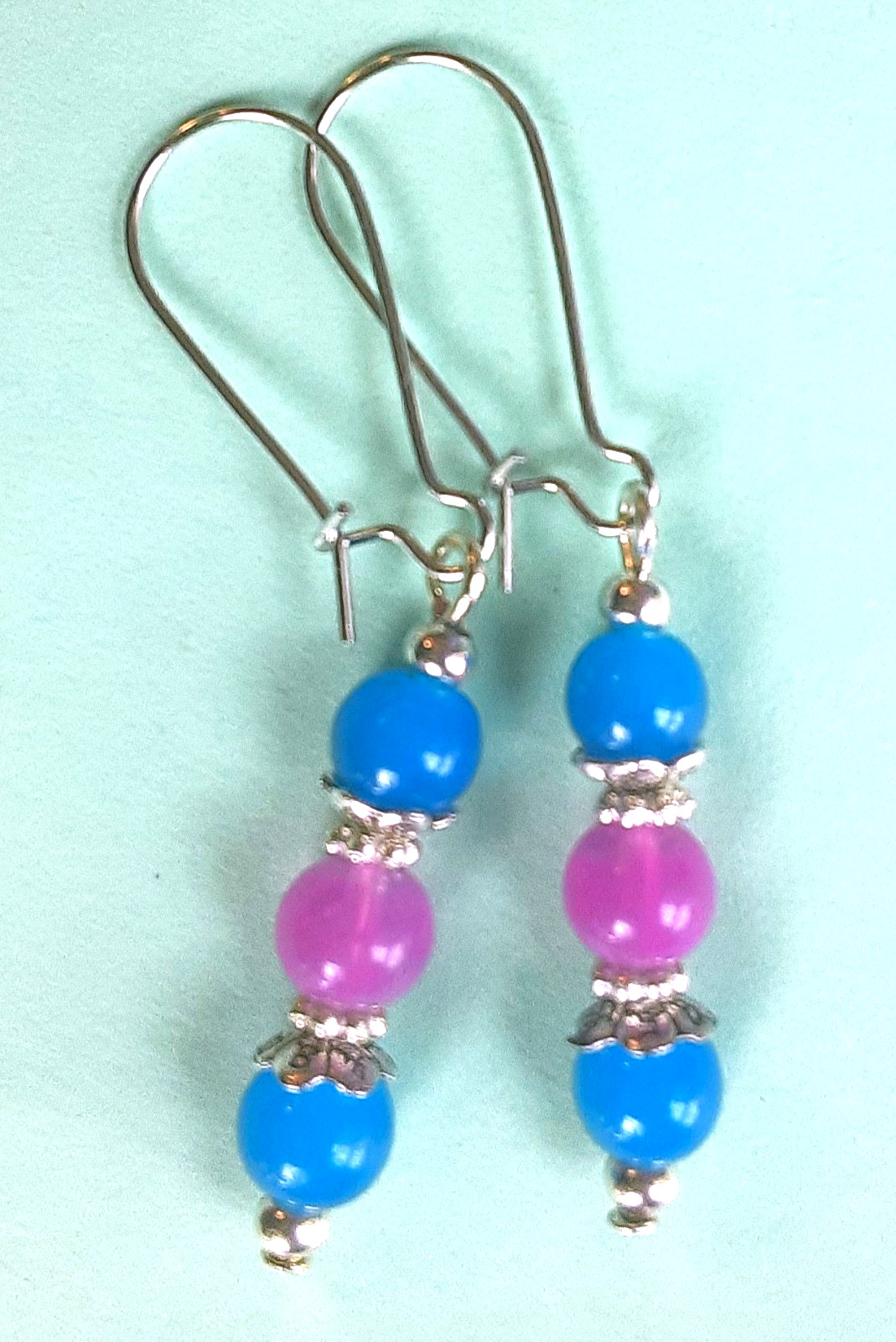 JADEITE Blue & Lavender kidney wire drop SP Handcrafted K2TA