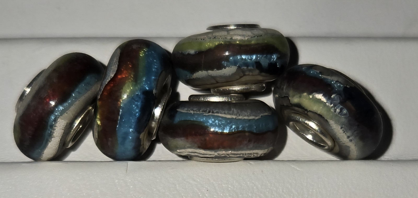 Glass Beads Large Hole Charm Lot of 5 – Green, Blue & Brown – NWOT