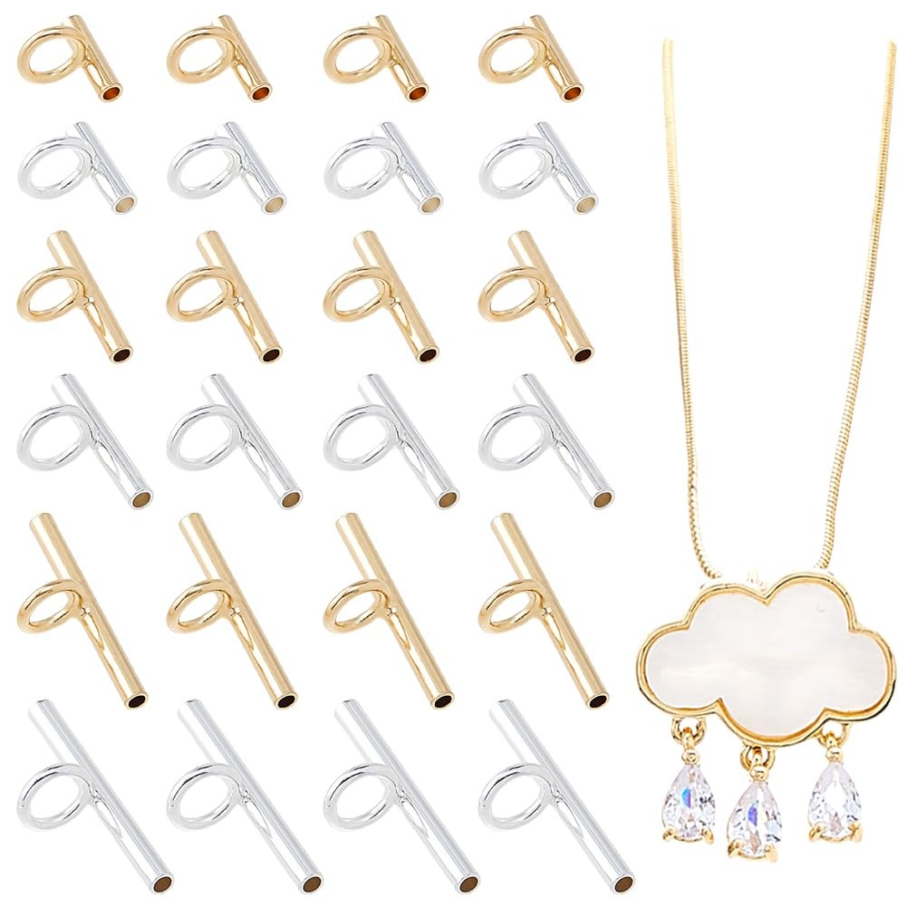 SUPERFINDINGS 24Pcs 3Size Brass Pin to Pendant Converter 4mm, Golden & Silver