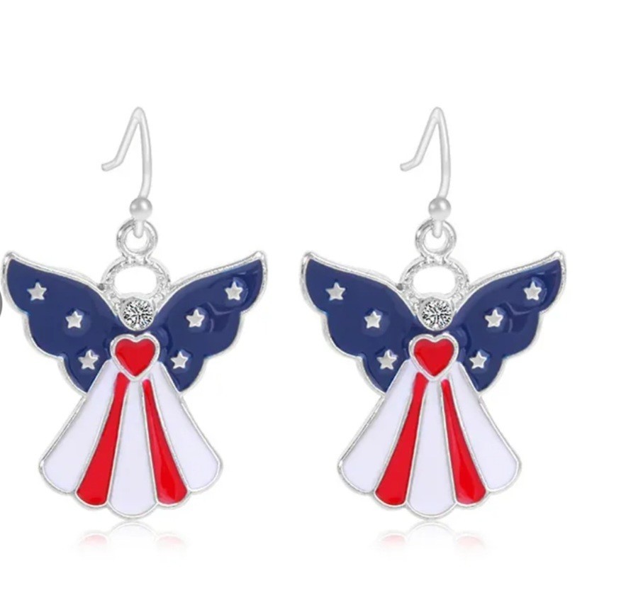 3x Red White Blue Dangle Drop Earrings Patriotic Flag