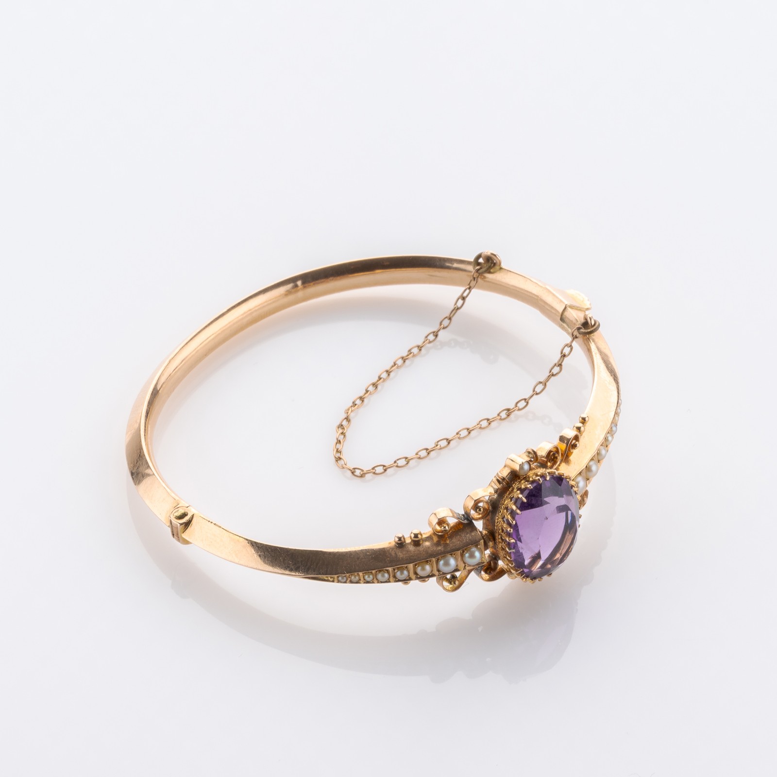 Antique 585 Yellow Gold 7.5ct Amethyst Seed Pearl Bracelet