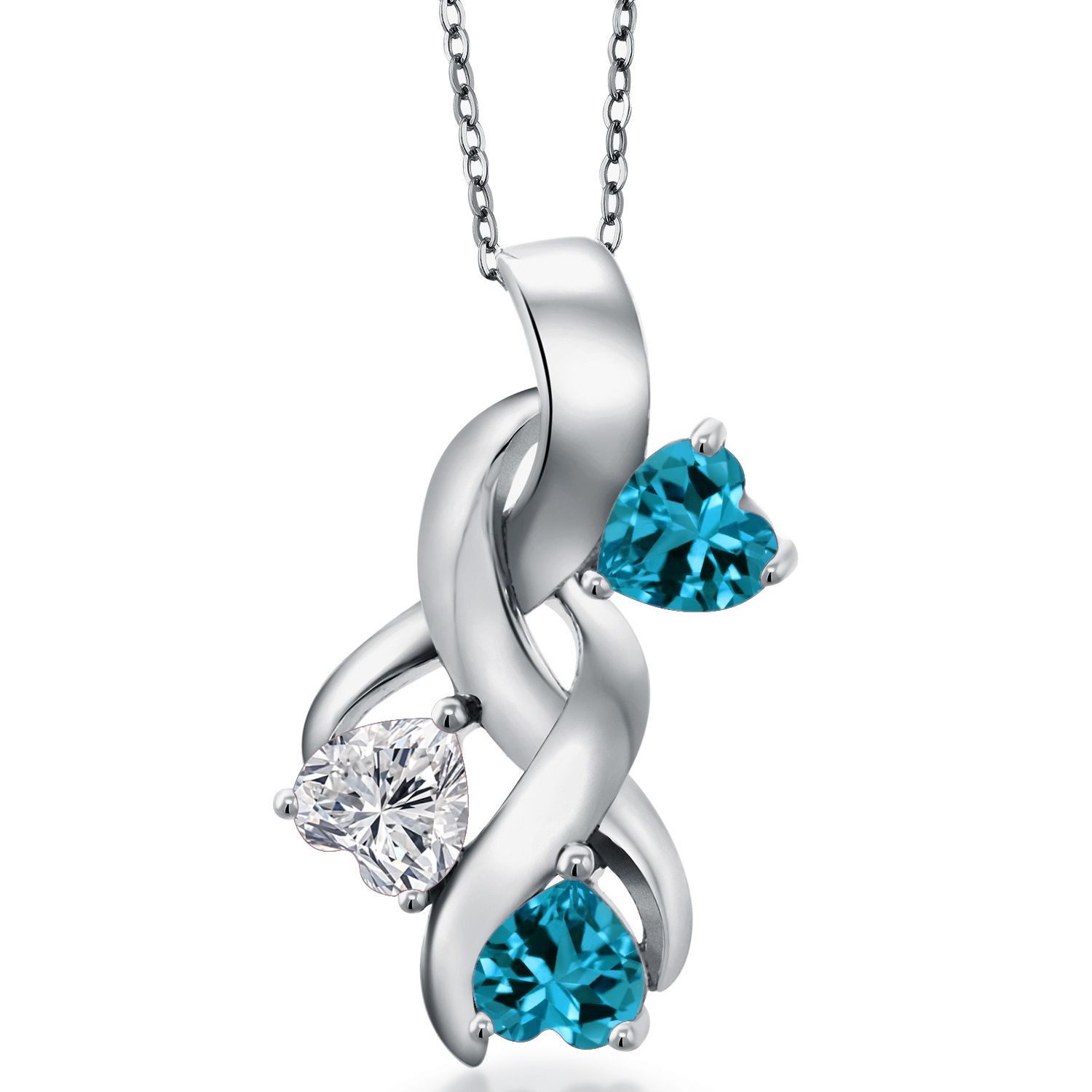 1.54 Ct Lab Grown Diamond London Blue Topaz 925 Sterling Silver Pendant with