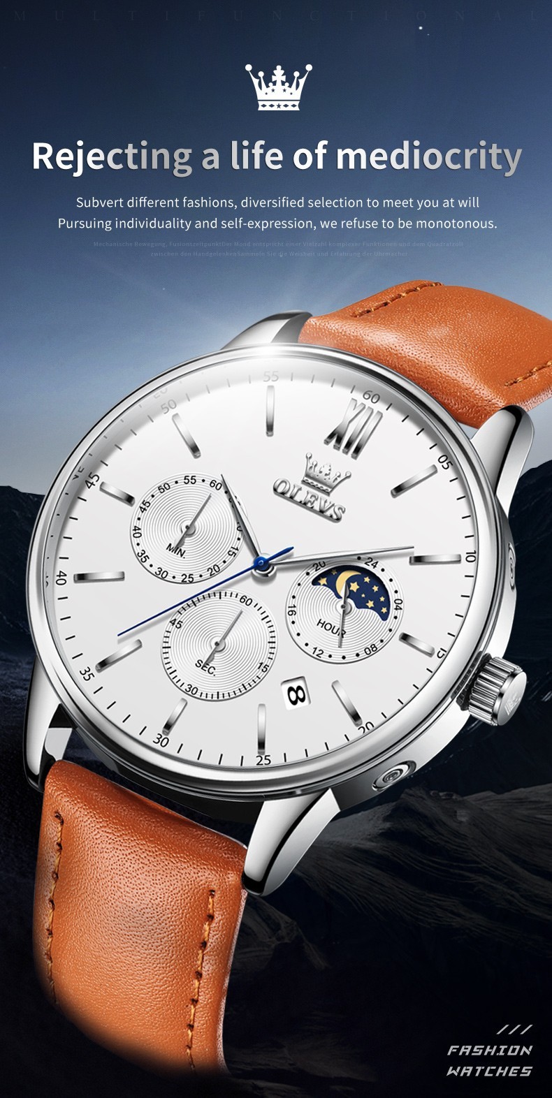 OLEVS 2922 Luminous 3ATM Waterproof Man Present Leather Classy Hand Quartz Watch