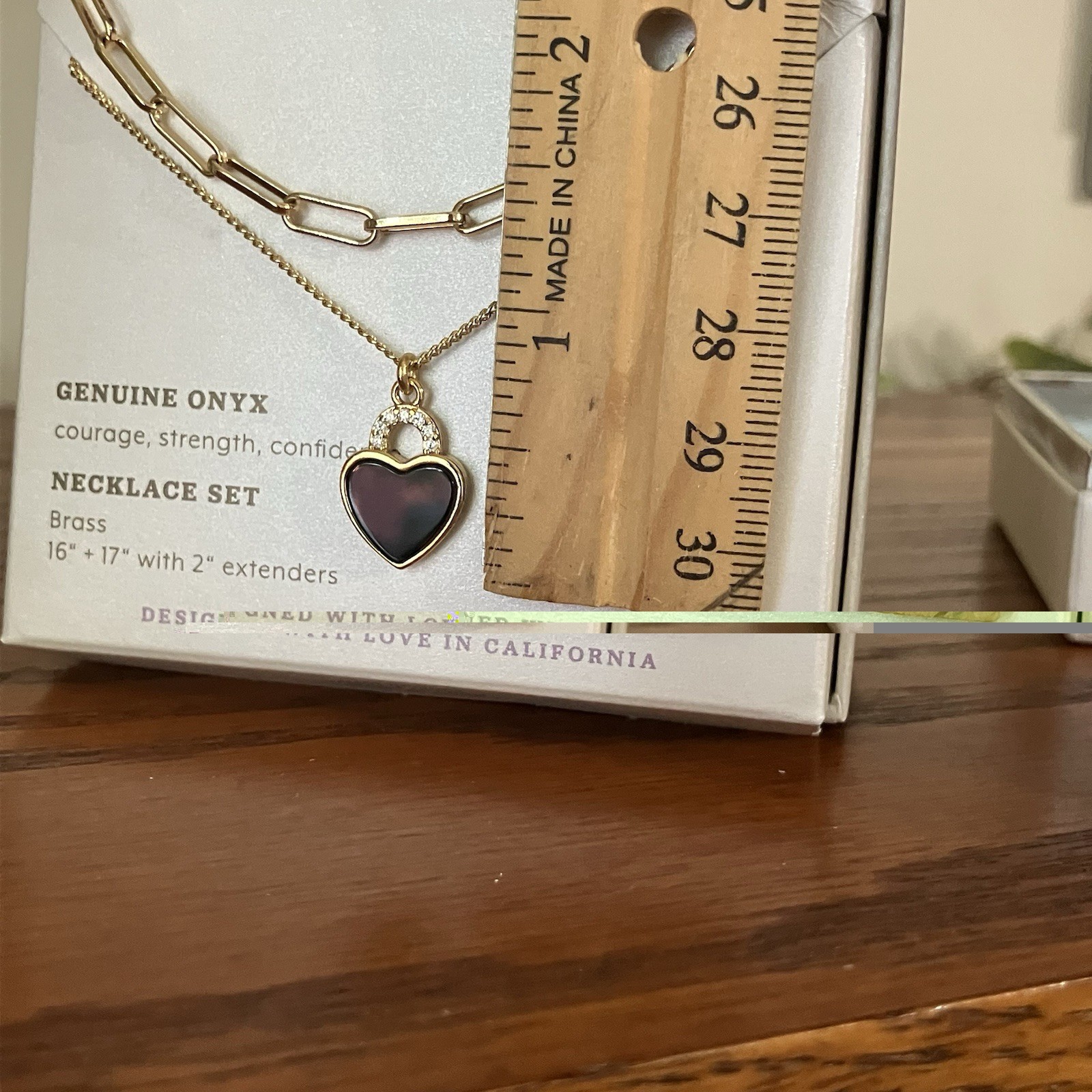 Luna Norte Genuine Black Onyx Heart 2 Necklace Set Paperclip Link Gold Chain