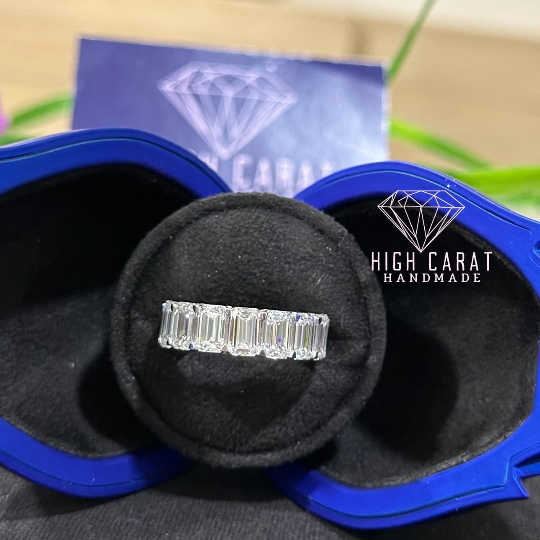 3.00Ct Emerald Cut White Colorless Moissanite Dainty Wedding Band For Women’s