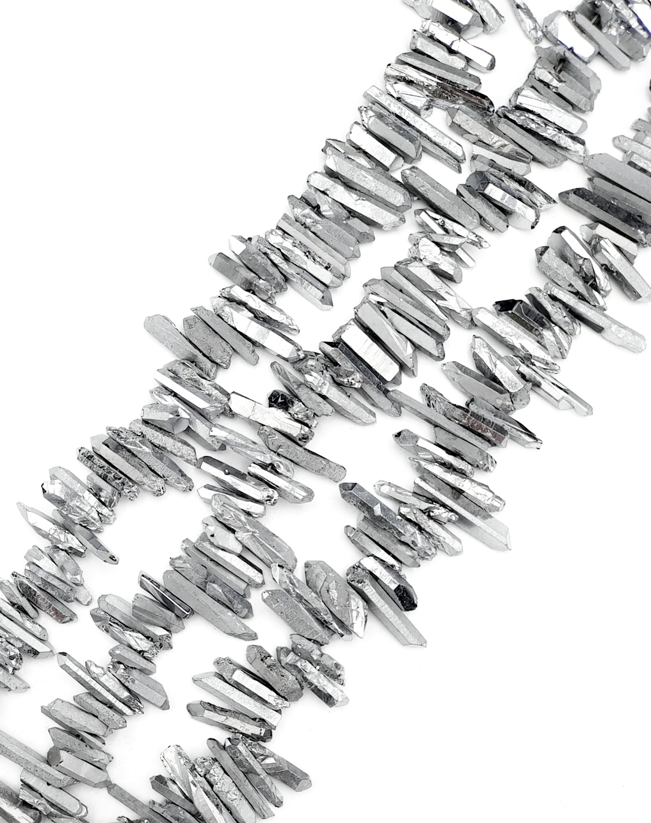 Metallic Silver Coated Quartz Top Drill Points Beads Size 16-30mm 15.5″ Strand