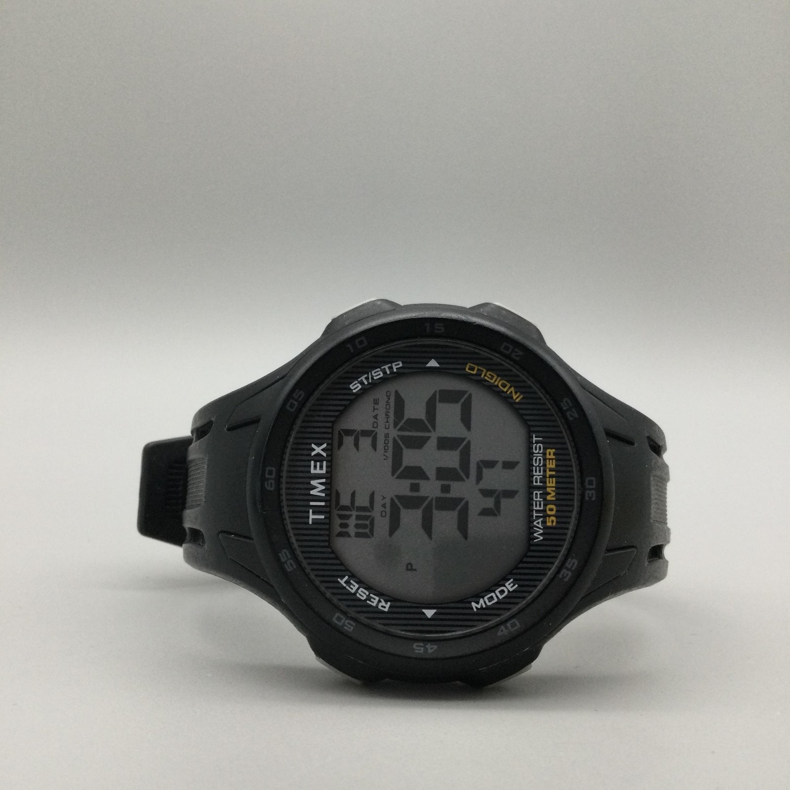 Timex Mens Watch 45mm Gray Digital Dial Black Resin Indiglo Sport Chrono 50m WR
