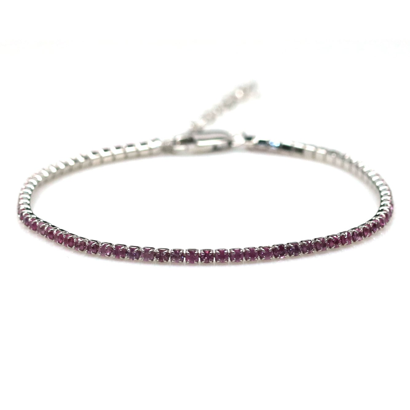 Pink Sapphire Bracelet 9.0 In. 925 Sterling Silver White Gold Plated Handmade