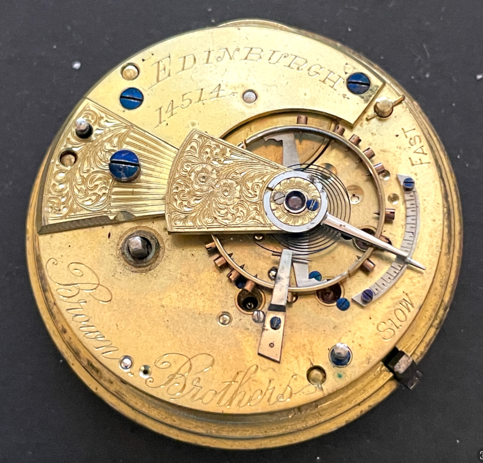 Antique Brown Brothers Edinburgh Fusee Pocket Watch Movement Good Balance 48.5mm