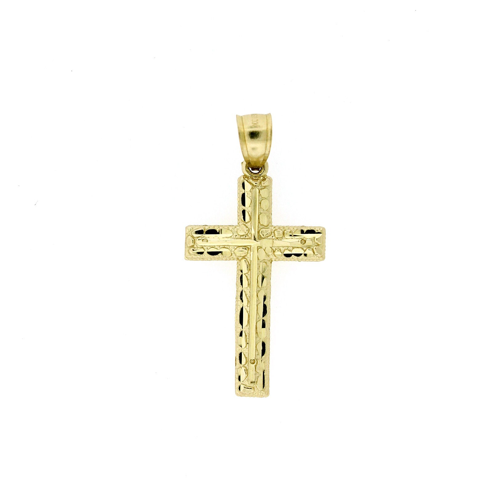 Mens 10K Yellow Gold Diamond Cut Nugget Cross Charm Pendant, 10KT Real Gold