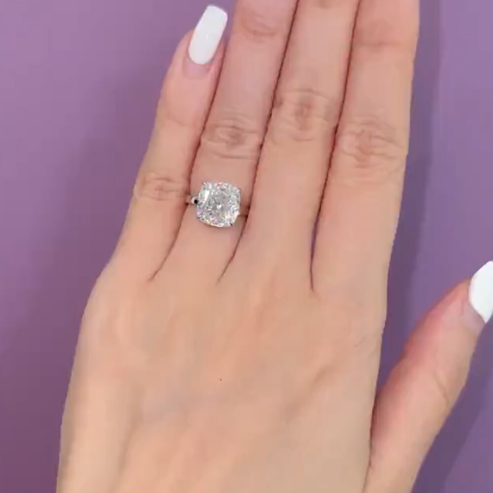 4.76 Ct Cushion Cut Moissanite Solitaire Engagement Ring 14K White Gold Plated