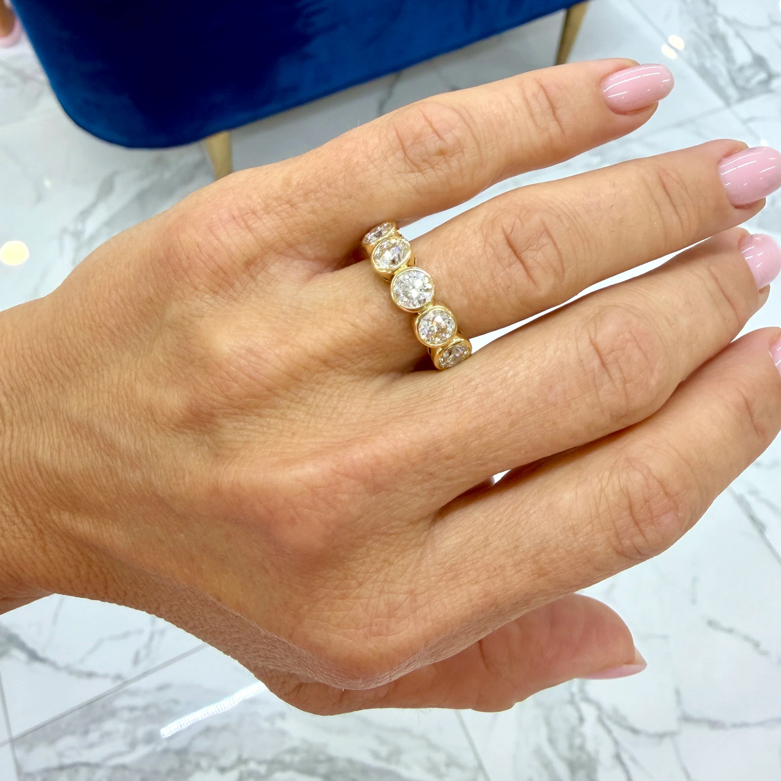 Ladies 18K Yellow Gold 3.05ctw Bezel Set Half Eternity Diamond Band Ring