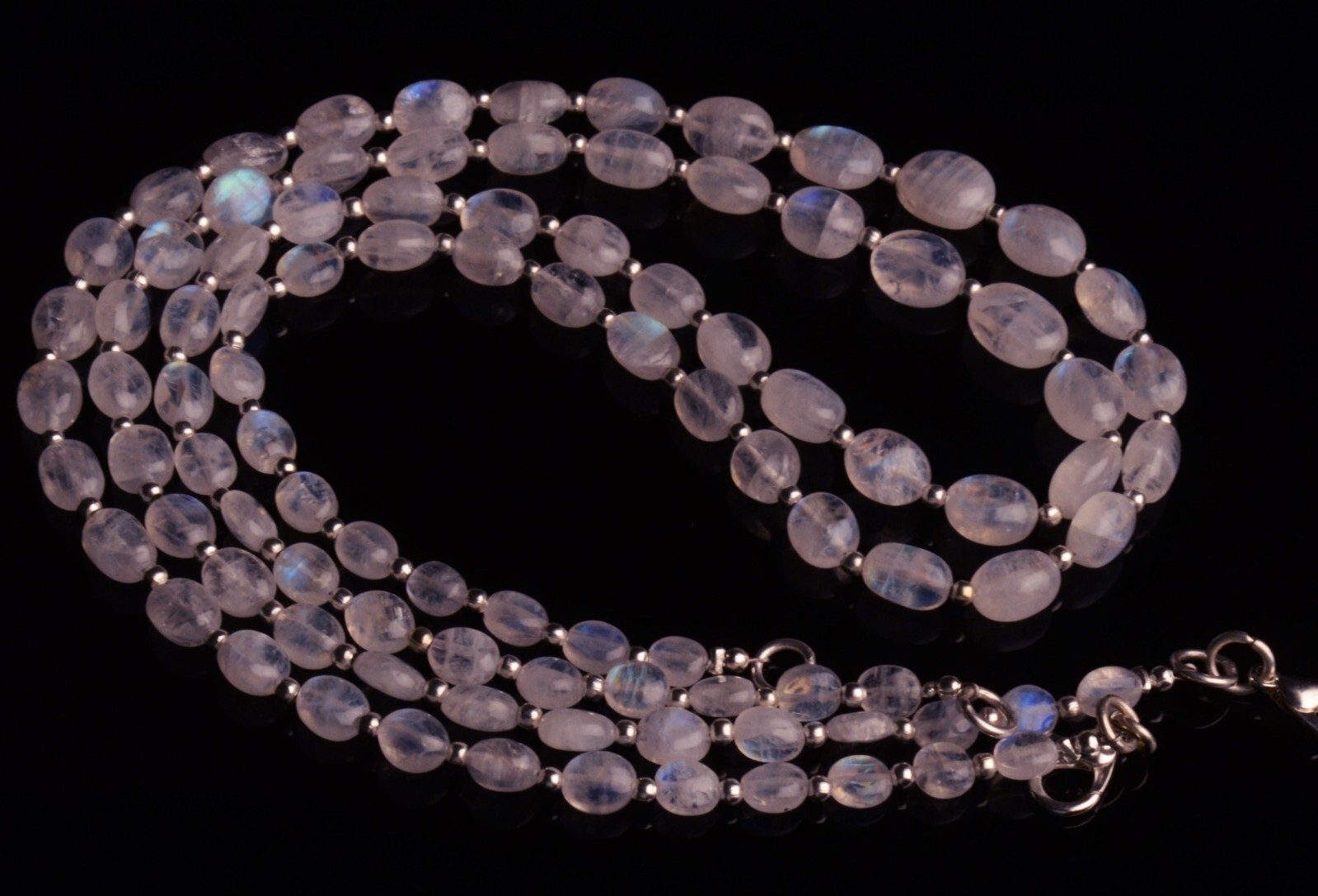Blue Fire Rainbow Moonstone 6×4 to 9×7 mm Size Oval Nugget Beads Necklace 17″