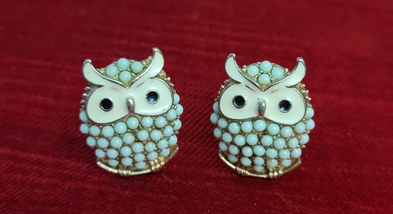 Vintage Clip On Owl Earrings
