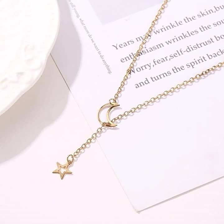 1Pcs Moon & Star Pendant Choker, Elegant Short Chain for Women Bulk
