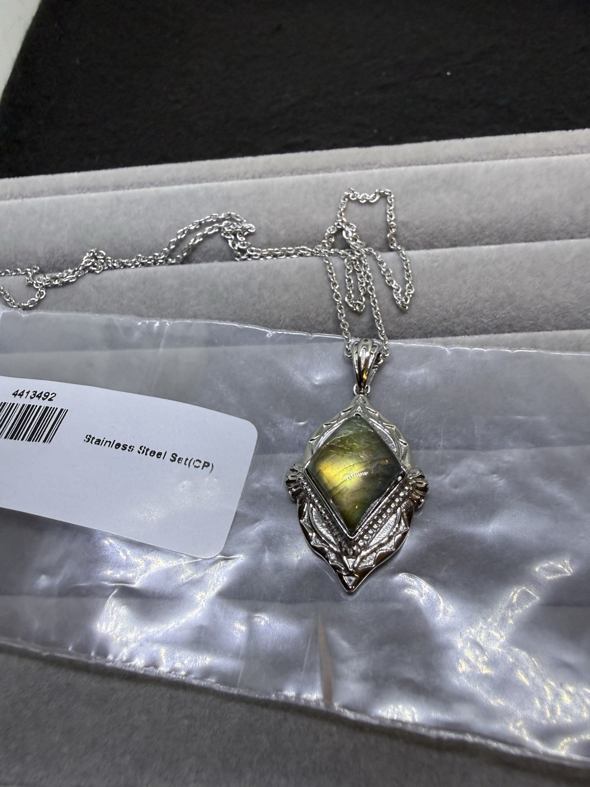 Malagasy Laboradite Kite Drop Pendant Necklace 0 Inches In Stainless Steel 6.50