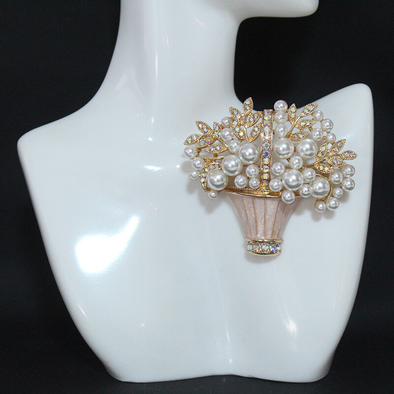 New Glazed Pearl Flower Brooch Fashion Potted Plant Brooch Vintage Accessories
