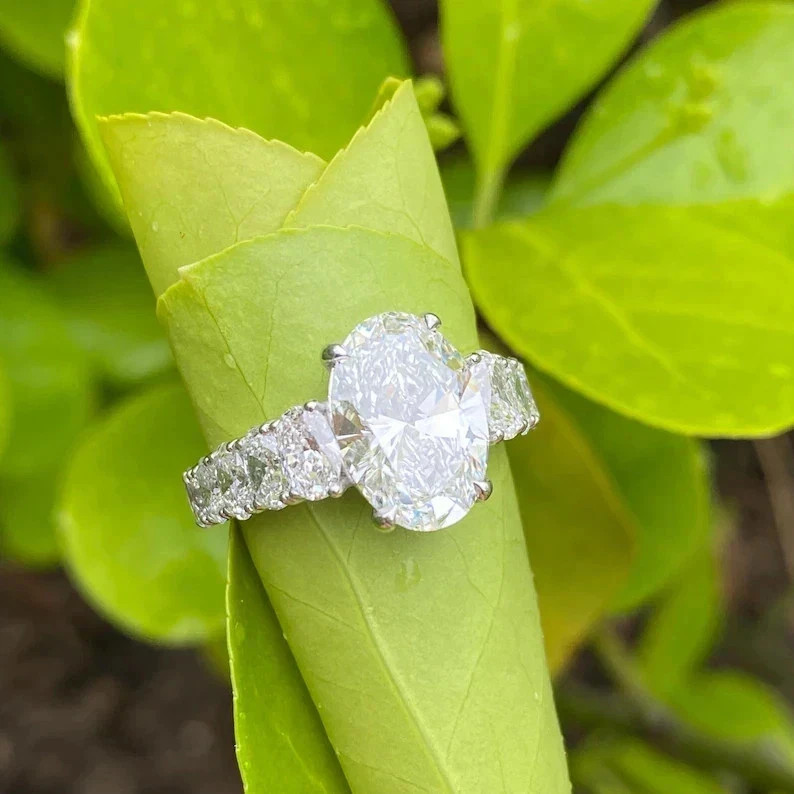 Oval Cut Diamond Wedding Ring 5.80 Ct Lab Grown IGI E F VVS CVD 14k White Gold
