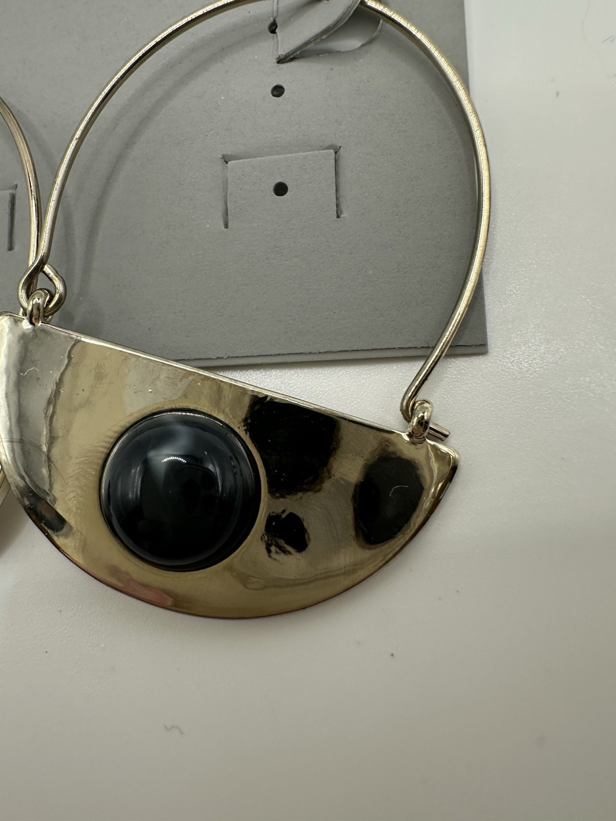 NWT LYDELL NYC Silver Tone Geometric Dangle Earrings W/Black Acrylic Stone 2”L