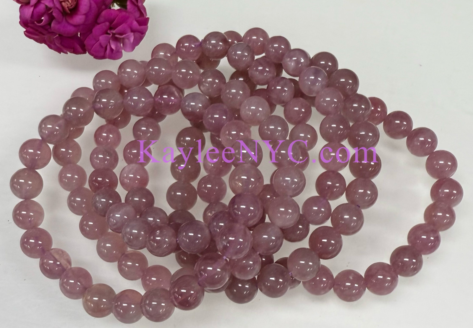 Wholesale 6 Pcs Natural Purple Rose Quartz 8mm 7.5” Crystal Stretch Bracelet