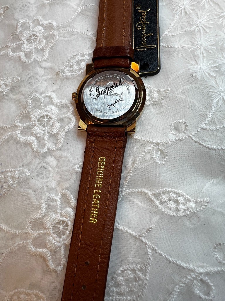 Vintage Jacques Farel Gold Toned Case White Dial Leather Band DD
