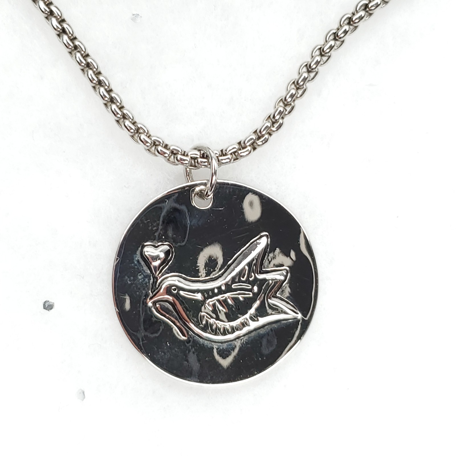 Peace Dove Pendant Necklace Silver Tone w/ Inscription 16″