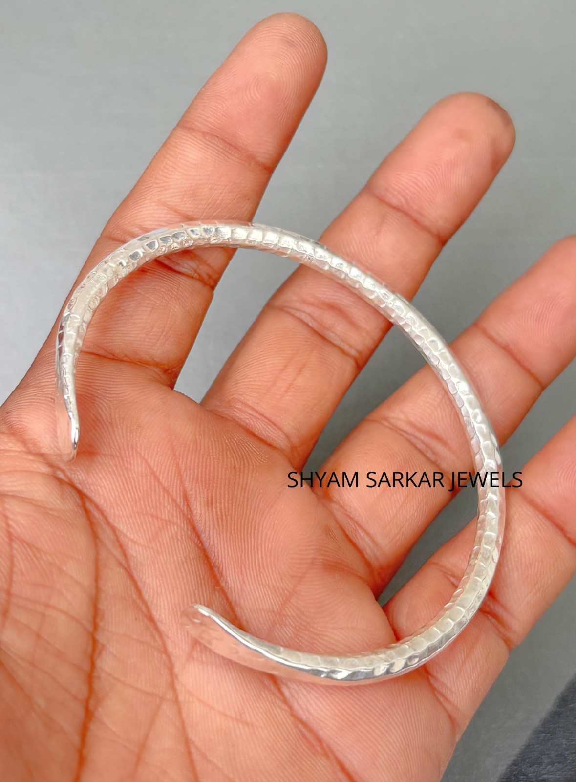 925 Sterling Silver Hammered Open Cuff Bangle 4mm Thick Rounded Chunky Bangle