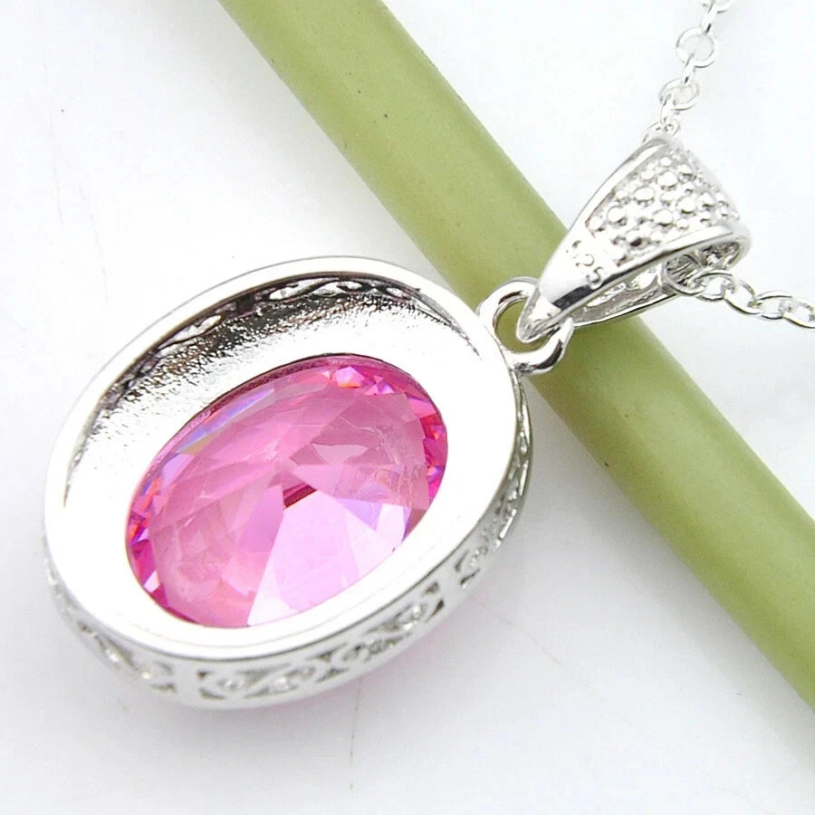 5.00Ct Oval Cut Natural Pink Sapphire Gemstone 14K White Gold Luxurious Pendant
