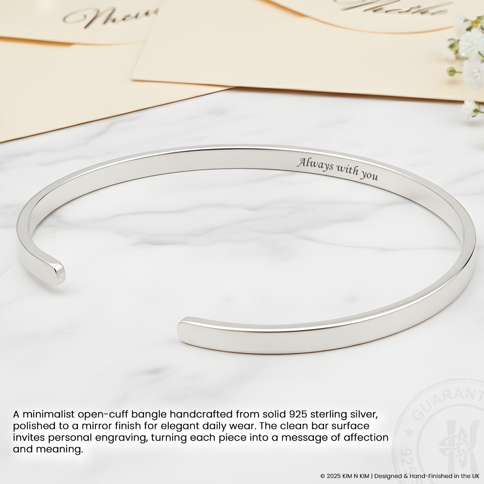 Sterling Silver Personalised Cuff Bracelet✔️Handmade✔️Adjustable✔Engraved Gift
