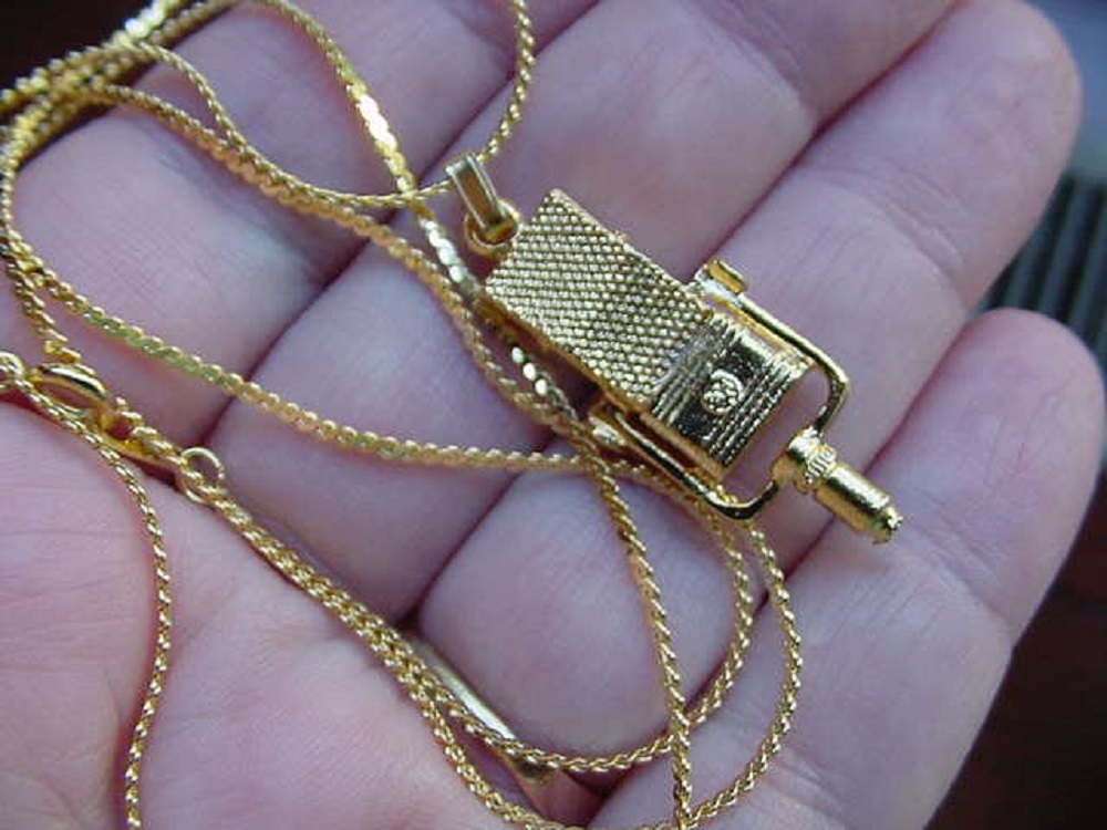 (M-4-H) RCA 44B/BX 24k gold plt Microphone Mic NECKLACE JEWELRY I love music