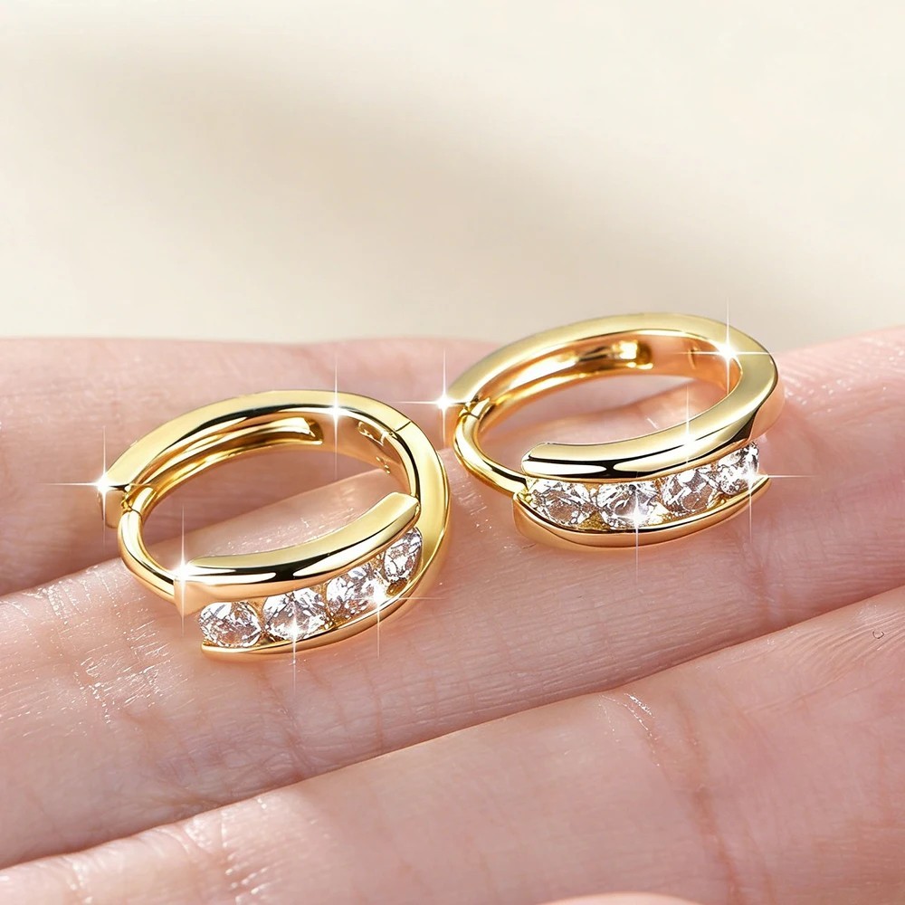 2.5mm D Moissanite Hoop Huggie Earrings Women 14K Gold Plated Wedding Jewelry