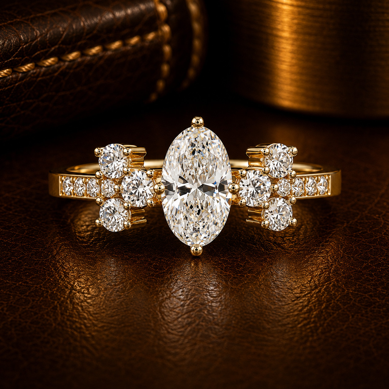 Floral Engagement Promise Ring Oval Lab Grown Diamond 925 Silver 0.60 CT DEF VVS