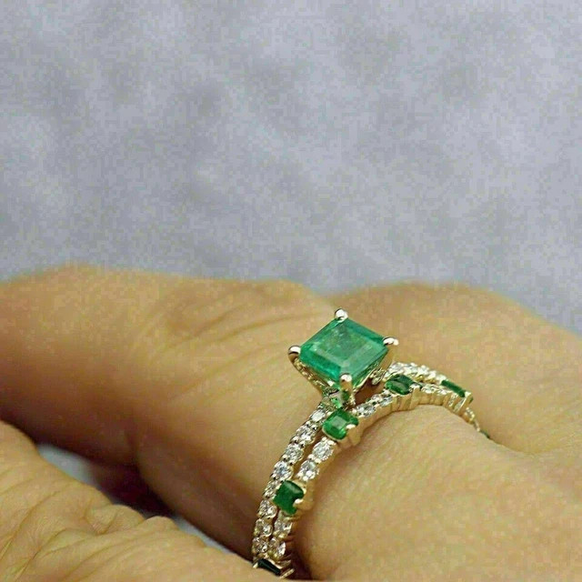 2Ct Princess Simulated Emerald Women Wedding Bridal Ring 14K Yellow Gold Plated