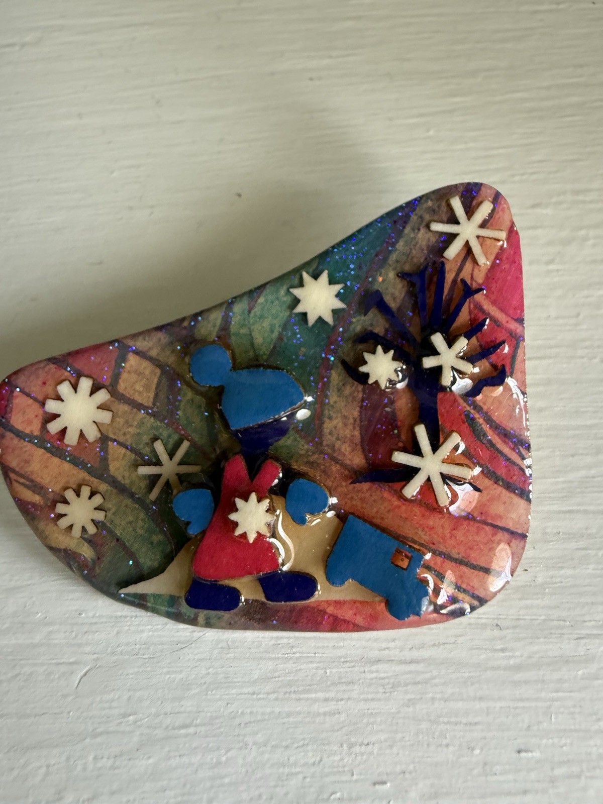 Vtg Little People Pins By Lucinda Boy With Car Toy Glitter Star Accents