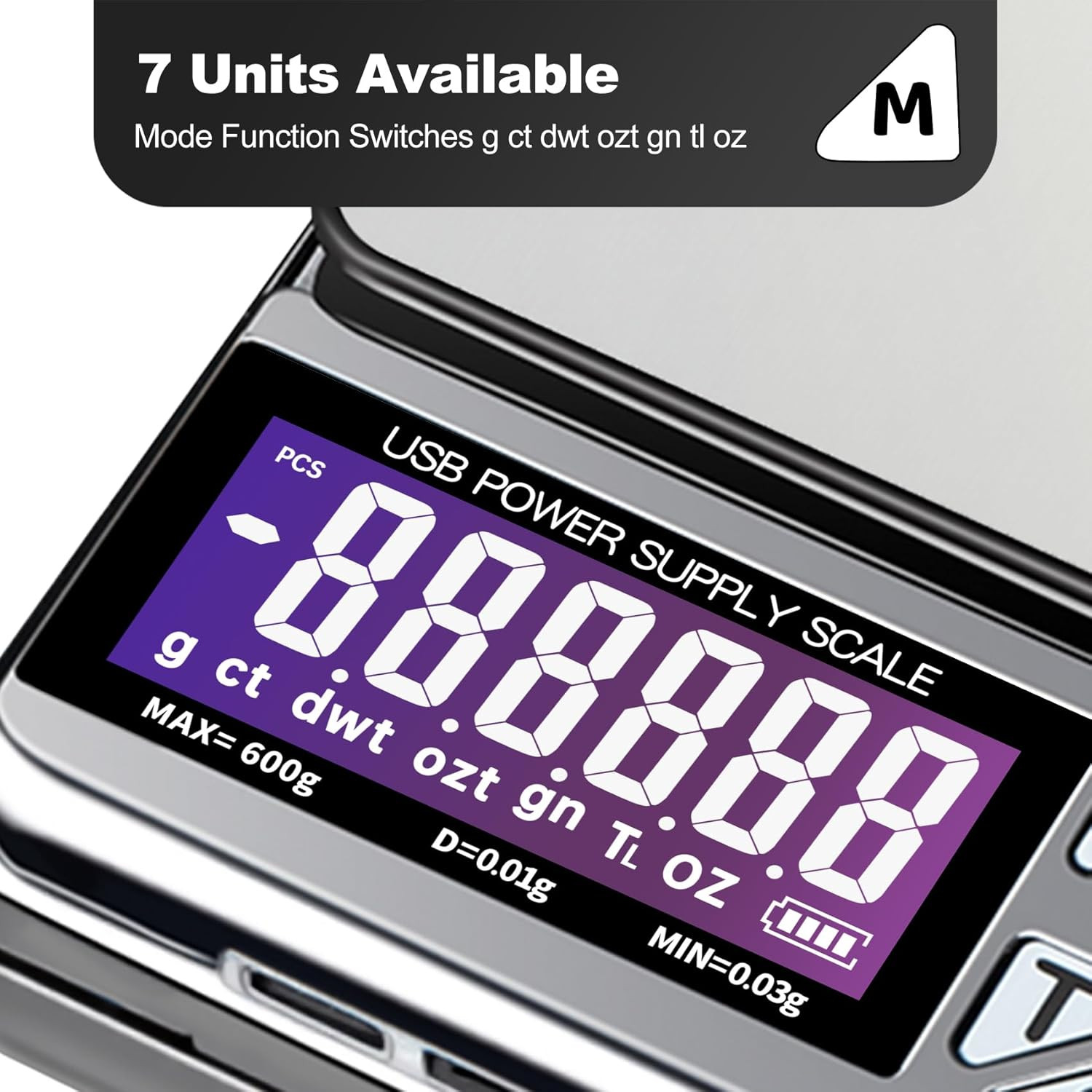 Coin Scale, 600G X 0.01G Jewelry Scale with 7 Units & 3 Charging Interfaces, Dig