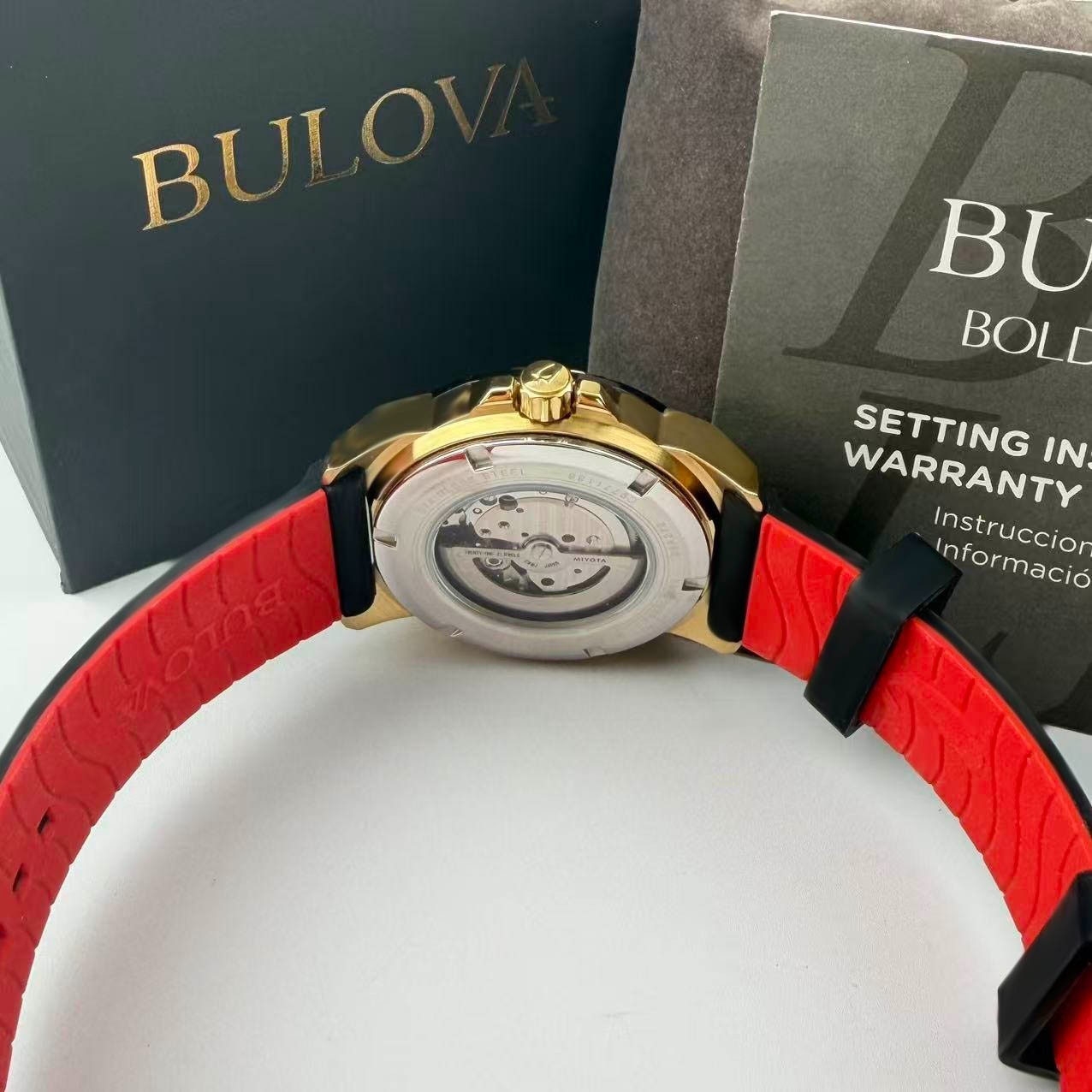 Bulova 98A272 Men’s Marine Star Automatic Watch Black Dial Silicone Strap 44.5mm