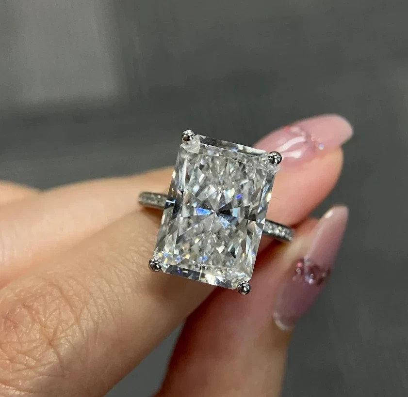 4.20 Ct Radiant Cut White Moissanite Prong Wedding Ring 925 Sterling Silver
