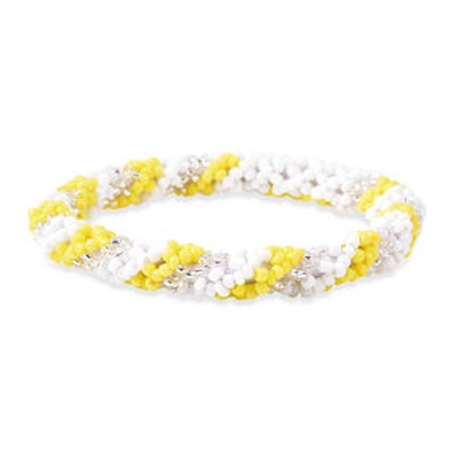 Multi Color Glass and Yellow Awareness Stretch Bracelet (6.50 In)