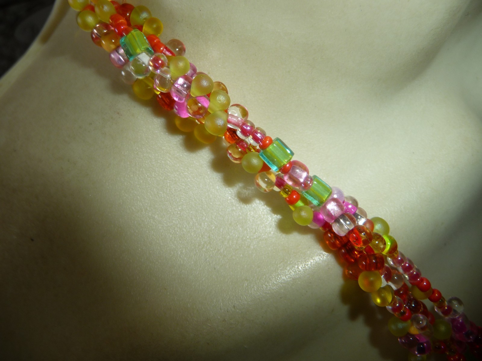 3 STRANDS OF MULTI COLORED GLASS BEAD BIB 10” L BEADS NECKLACE #12/20