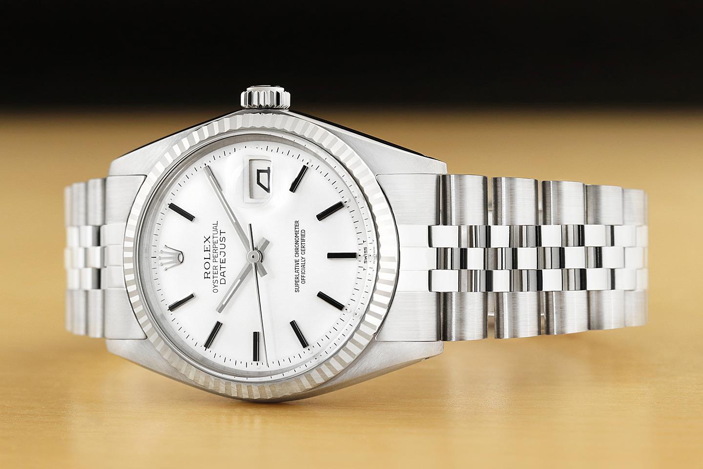 ROLEX MENS DATEJUST WHITE DIAL 18K GOLD STEEL WATCH w/ JUBILEE BRACELET