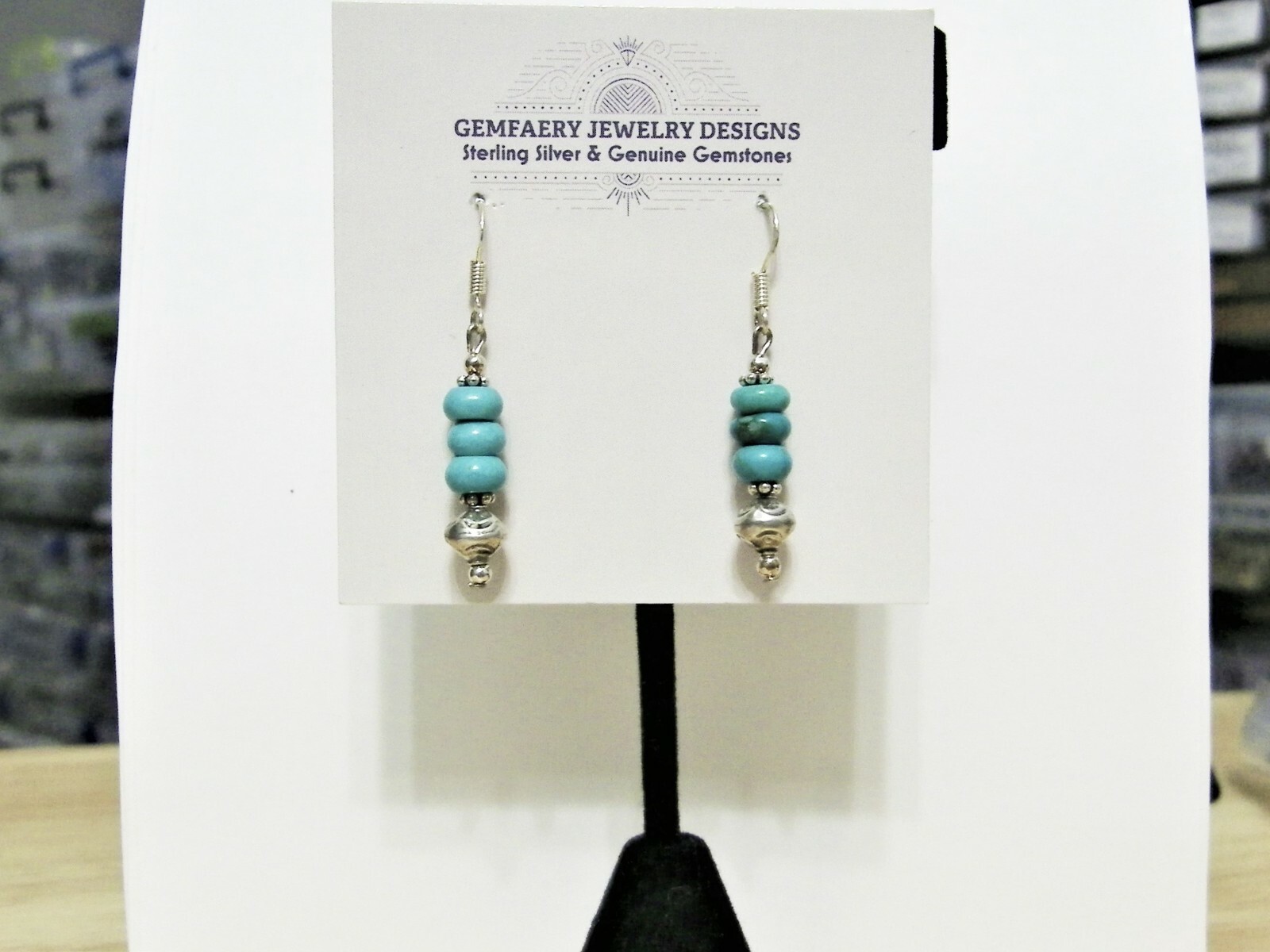 Sterling Silver Natural TURQUOISE Gemstone Dangle Earrings #5527…Handmade USA