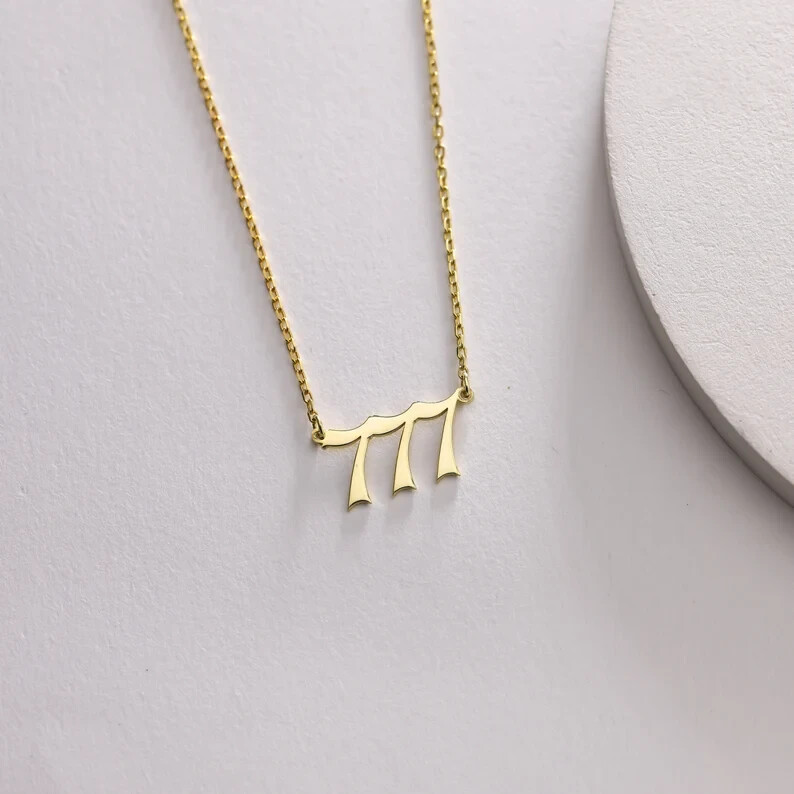 777 Angel Number Pendant Lucky Necklace Gift for Her 14k Yellow Gold Finish