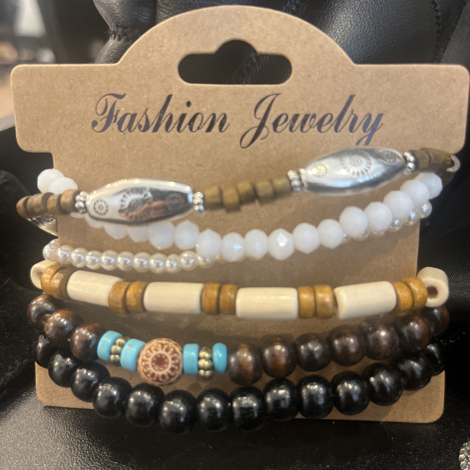 5 Piece Boho Bracelet Set Coconut Shell & Wood Bead Stretch 7” Unisex – Trendy🔥